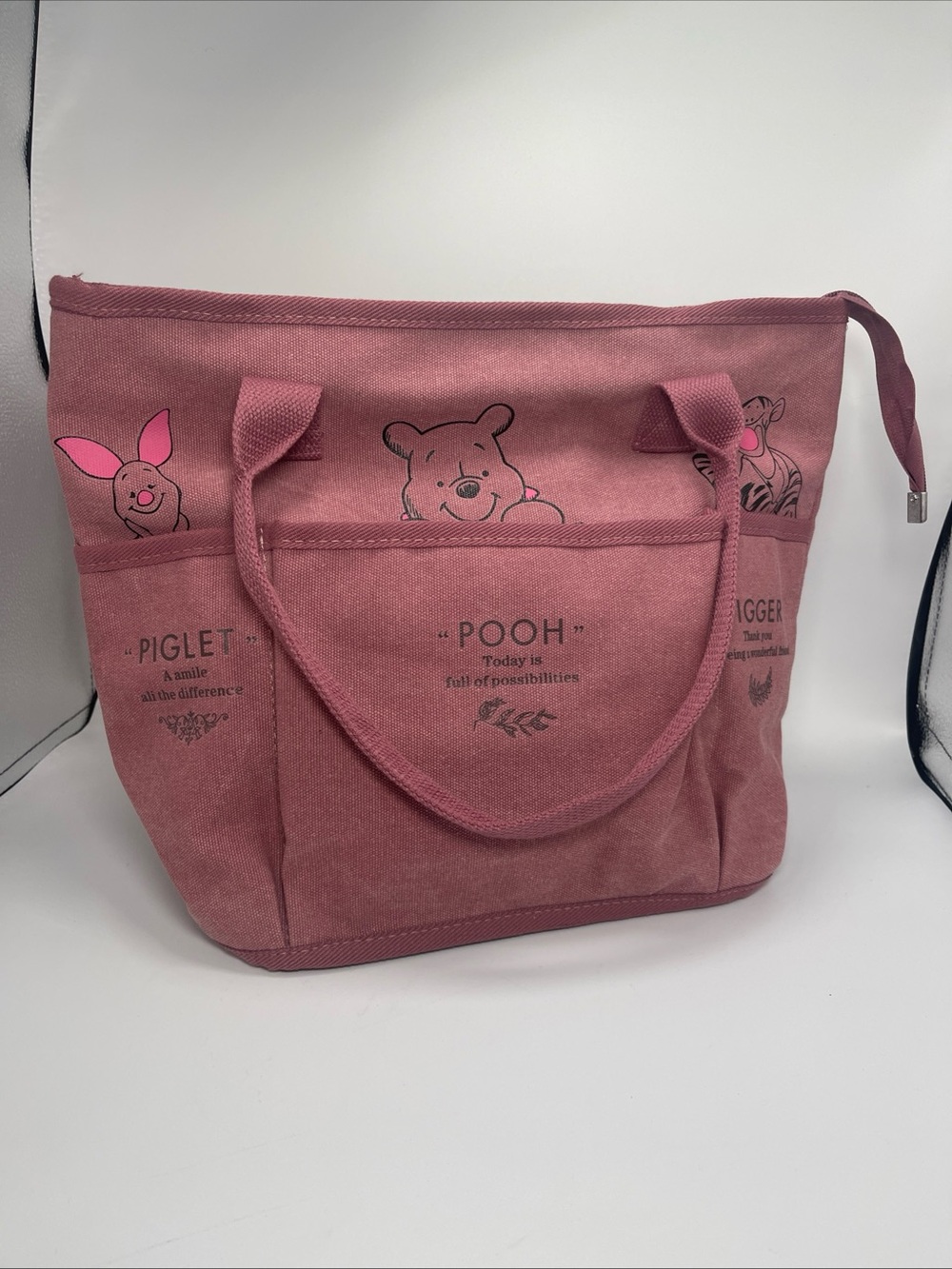 Jiu Jiu Chaobian Disney Winnie the Pooh Rose Pink Multi Pocket Canvas Tote